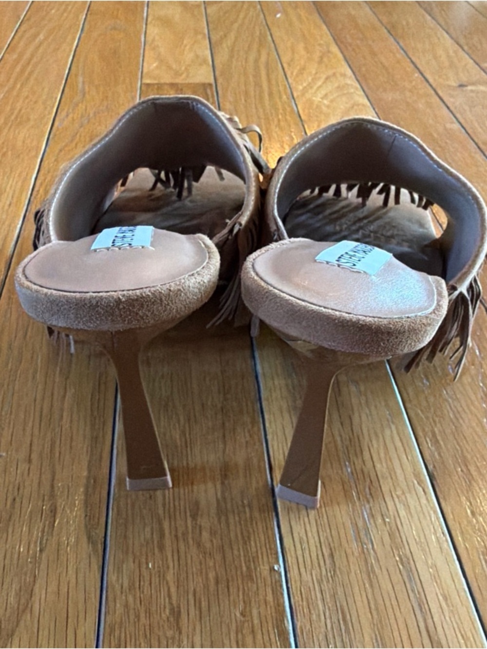 New Steve Madden Morina Slides Sandals Shoes Fringe Cognac Suede Square Toe Sz 8 - Picture 5 of 9